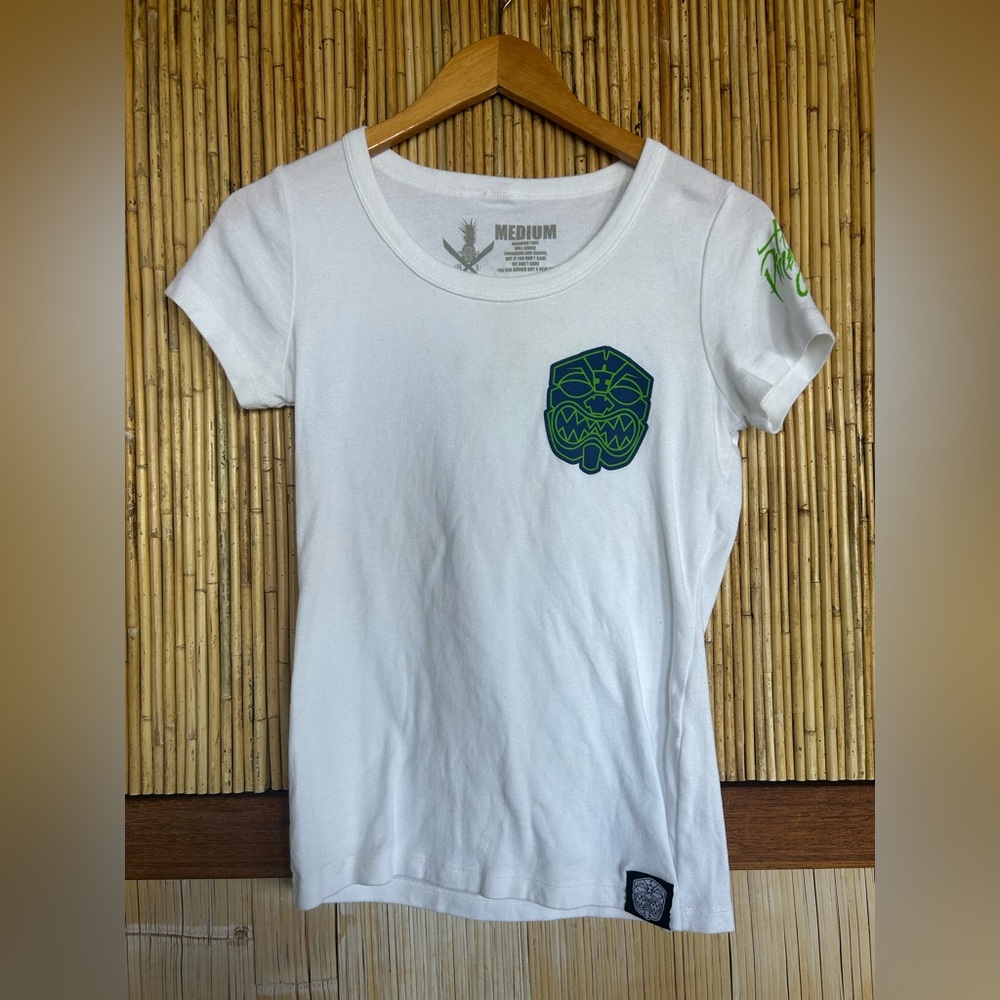 Y2K The Pineapple Clan White Cap Sleeve Tee Hawaii Farmers Market Unique Summer